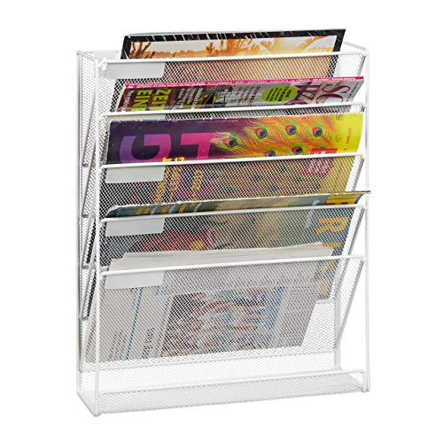 Relaxdays Wit tijdschriftenrek voor de muur
