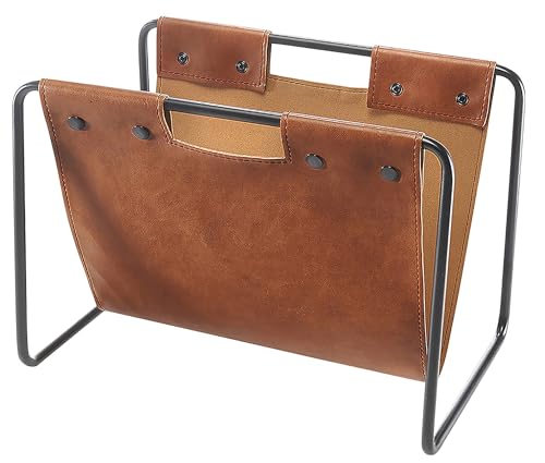 Kobolo Zeitungsständer Kunstleder Metall 37x21x27 cm Braun
